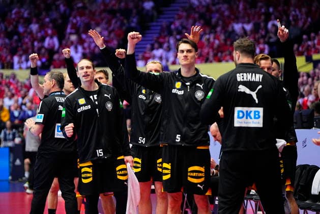 European Men s Handball Championship: Denmark - Germany German players during to the EHF Euro 2026 main round men s handball match between Denmark and Germany at Jyske Bank Boxen in Herning, Monday, January 26, 2026. (Photo: Bo Amstrup Scanpix 2026) , Herning Denmark Copyright: BoxAmstrupx spdk20260126-203415-L