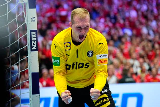 European Men s Handball Championship: Denmark - Germany Germanys goalkeeper David Spath during the EHF Euro 2026 main round men s handball match between Denmark and Germany at Jyske Bank Boxen in Herning, Monday, January 26, 2026. (Photo: Bo Amstrup Scanpix 2026) , Herning Denmark Copyright: BoxAmstrupx spdk20260126-210747-L