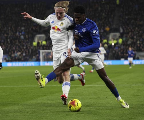 Everton v Leeds United, FA Premier League 26.01.26 Everton v Leeds United, FA Premier League Bradley Ormesher The Times Thierno Barry of Everton and Sebastiaan Bornauw of Leeds United  Copyright: xBradleyxOrmesherx NINTCHDBPICT001054375557