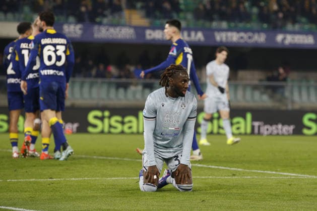 Jordan Zemura of Udinese FC expresses disappointment during Hellas Verona FC vs Udinese Calcio, 22Â° Serie A Enilive 2025-26 game at Marcantonio Bentegodi stadium in Verona (VR), Italy, on January 26, 2026.  Copyright: xDavidexCasentini IPAxSportx xipa-agency.netx xx IPA_70599134 IPA_Agency_IPA70599134