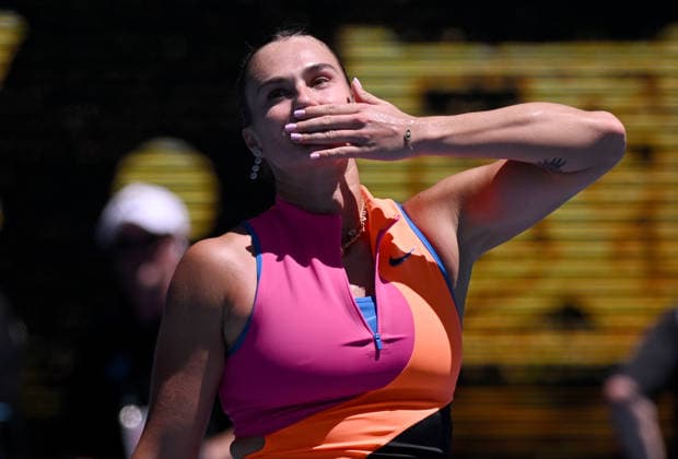 TENNIS AUSTRALIAN OPEN, Aryna Sabalenka of Belarus celebrates winning the Women™s quarter finals match against Iva Jovic of USA on day 10 of the 2026 Australian Open tennis tournament at Melbourne Park in Melbourne, Tuesday, January 27, 2026. ( NO ARCHIVING MELBOURNE VICTORIA AUSTRALIA  Copyright: xJAMESxROSSx 20260127114381862503