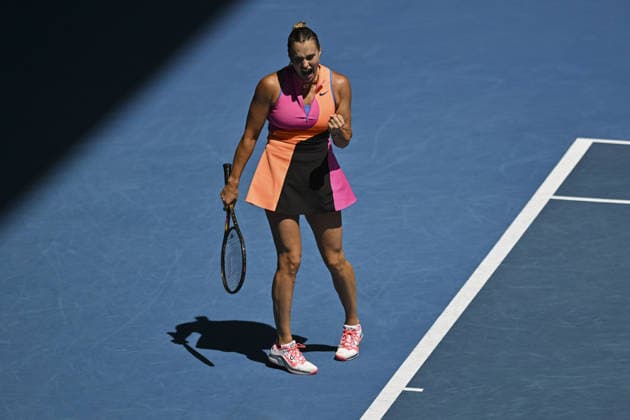 Australian Open 2026 MELBOURNE, AUSTRALIA - JANUARY 27: Aryna Sabalenka reaction after scoring a point against Iva Jovic (USA) (not seen) during the Quarterfinals at the Australian Open grand slam tennis tournament at Melbourne Park in Melbourne, Australia on January 27, 2026 Mark Avellino Anadolu Melbourne Australia. Editorial use only. Please get in touch for any other usage.  Copyright: x2026xAnadoluxMarkxAvellinox