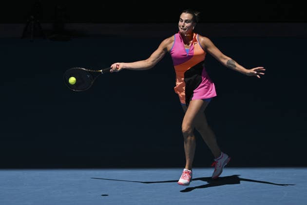 Australian Open 2026 MELBOURNE, AUSTRALIA - JANUARY 27: Aryna Sabalenka in action against Iva Jovic (USA) (not seen) during the Quarterfinals at the Australian Open grand slam tennis tournament at Melbourne Park in Melbourne, Australia on January 27, 2026 Mark Avellino Anadolu Melbourne Australia. Editorial use only. Please get in touch for any other usage.  Copyright: x2026xAnadoluxMarkxAvellinox
