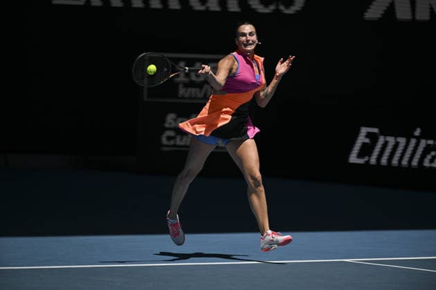 Australian Open 2026 MELBOURNE, AUSTRALIA - JANUARY 27: Aryna Sabalenka in action against Iva Jovic (USA) (not seen) during the Quarterfinals at the Australian Open grand slam tennis tournament at Melbourne Park in Melbourne, Australia on January 27, 2026 Mark Avellino Anadolu Melbourne Australia. Editorial use only. Please get in touch for any other usage.  Copyright: x2026xAnadoluxMarkxAvellinox