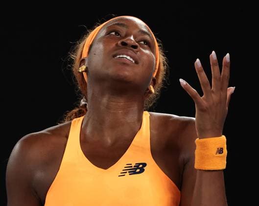 Coco Gauff reacts during her quarter-final match Australian Open tennis tournament, Day Ten, Melbourne Park, Australia - 27 Jan 2026Melbourne Melbourne Park Victoria (VIC) Australia  Copyright: xEllaxLing Shutterstockx 16403664l