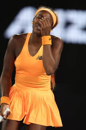 Coco Gauff dejected during her quarter-final match Australian Open tennis tournament, Day Ten, Melbourne Park, Australia - 27 Jan 2026Melbourne Melbourne Park Victoria (VIC) Australia  Copyright: xEllaxLing Shutterstockx 16403664am