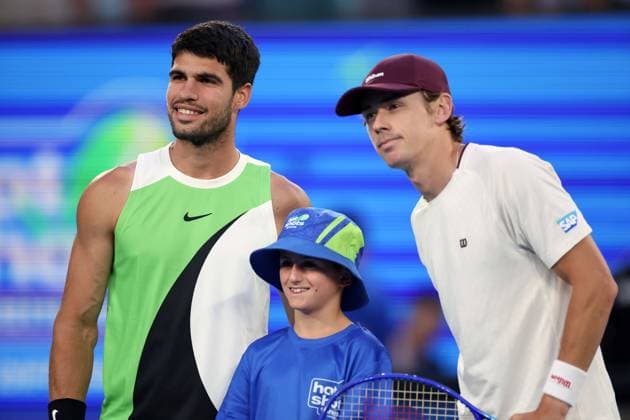 Carlos Alcaraz and Alex de Minaur ahead of their quarter-final match Australian Open tennis tournament, Day Ten, Melbourne Park, Australia - 27 Jan 2026Melbourne Melbourne Park Victoria (VIC) Australia  Copyright: xEllaxLing Shutterstockx 16403664ba