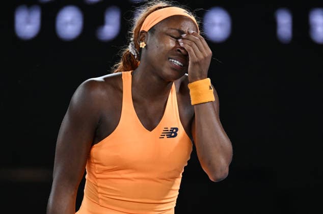 (260127) -- MELBOURNE, Jan. 27, 2026 -- Coco Gauff reacts during the women s singles quarterfinal match between Coco Gauff of the United States and Elina Svitolina of Ukraine at the Australian Open tennis tournament in Melbourne, Australia, Jan. 27, 2026. (Photo by Xinhua) (SP)AUSTRALIA-MELBOURNE-TENNIS-AUSTRALIAN OPEN-WOMEN S SINGLES-QUARTERFINAL WangxShen 