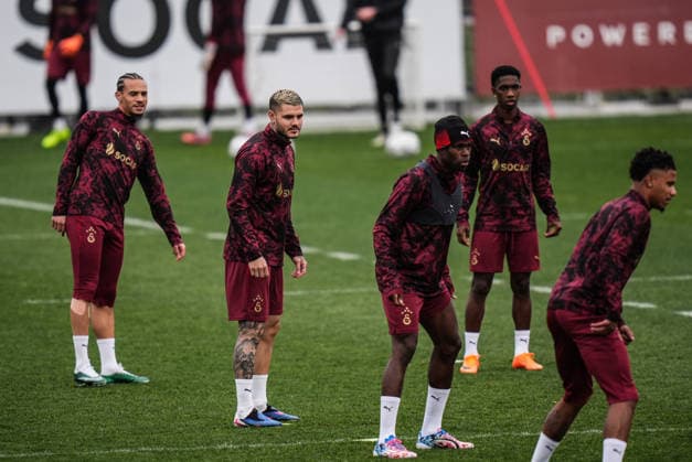 Galatasaray complete preparations for UEFA Champions League clash against Manchester City ISTANBUL, TURKIYE - JANUARY 27: Leroy Sane (L), Mauro Icardi (2nd L), Wilfried Singo (C), Yaser Asprilla (2nd R), and Ismail Jakobs (R) take part in a training session at Kemerburgaz Metin Oktay Facilities in Istanbul, Turkiye on January 27, 2026. Galatasaray completed their preparations under the supervision of head coach Okan Buruk ahead of the UEFA Champions League Week 8 away match against Manchester City. Hakan Akgun Anadolu Istanbul Turkey. Editorial use only. Please get in touch for any other usage.  Copyright: x2026xAnadoluxHakanxAkgunx
