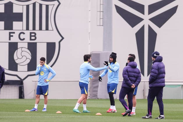 January 27, 2026, Sant Joan Despi, Barcelona, SPAIN: Ferran Torres and Jules Kounde during the training day of FC Barcelona, Barca ahead UEFA Champions League 2025 26, football match against FC Copenhague at Ciutat Esportiva Joan Gamper on January 27, 2026 in Sant Joan Despi, Barcelona, Spain. Sant Joan Despi SPAIN - ZUMAa181 20260127_zaa_a181_031 Copyright: xJavierxBorregox