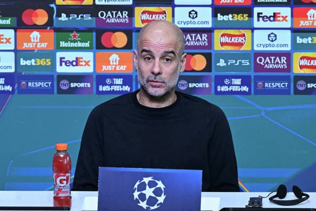 Ahead of Manchester City v Galatasaray - UEFA Champions League MANCHESTER, UNITED KINGDOM - JANUARY 27: Manchester City head coach Pep Guardiola delivers a speech during a press conference, PK, Pressekonferenz ahead of the UEFA Champions League eighth-round match between Manchester City and Galatasaray at Etihad Stadium in Manchester, United Kingdom, on January 27. Rasid Necati Aslim Anadolu Manchester United, ManU Kingdom. Editorial use only. Please get in touch for any other usage.  Copyright: x2026xAnadoluxRasidxNecatixAslimx
