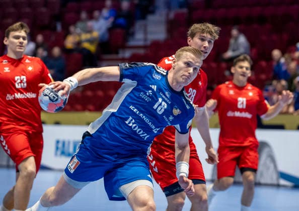 MALMÖ 2026-01-27 Iceland™s ElliÃ°i ViÃ°arsson in action during the 2026 EHF European Men s Handball Championship (the EHF Euro 2026) main round match between Switzerland and Iceland at the Malmö Arena, in Malmö, Sweden, on January 27, 2026. MALMÖ SWEDEN x50090x