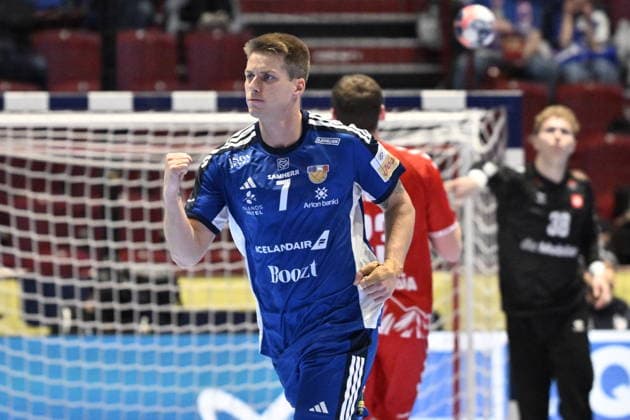 MALMÖ, SWEDEN 20260127 Iceland s Viggo Kristjansson celebrates a goal during the 2026 EHF European Men s Handball Championship (the EHF Euro 2026) main round match between Switzerland and Iceland at Malmö Arena, in Malmö, Sweden, on January 27, 2026. MALMÖ SWEDEN x50090x
