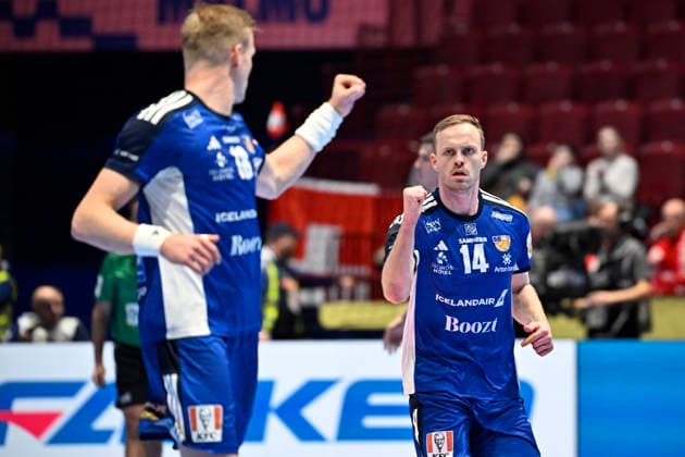 MALMÖ, SVERIGE 20260127 Iceland s Omar Ingi Magnusson celebrates a goal during the 2026 EHF European Men s Handball Championship (the EHF Euro 2026) main round round match between Switzerland and Iceland at Malmö Arena, in Malmö, Sweden, on January 27, 2026. MALMÖ SVERIGE x50090x