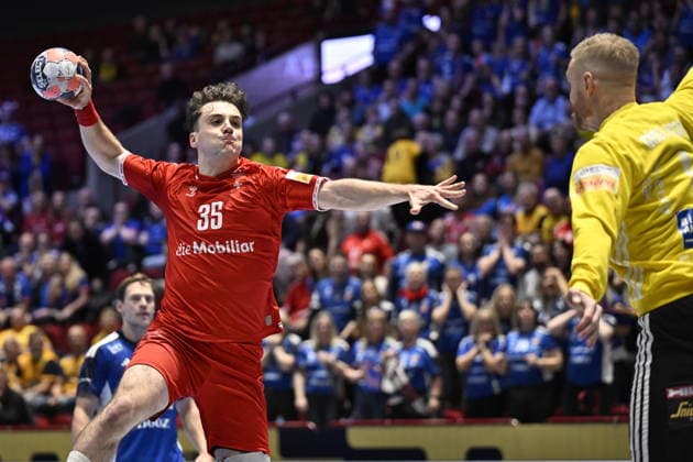 MALMÖ, SVERIGE 20260127 Switzerland s Noam Leopold in action during the 2026 EHF European Men s Handball Championship (the EHF Euro 2026) main round round match between Switzerland and Iceland at Malmö Arena, in Malmö, Sweden, on January 27, 2026. MALMÖ SVERIGE x50090x