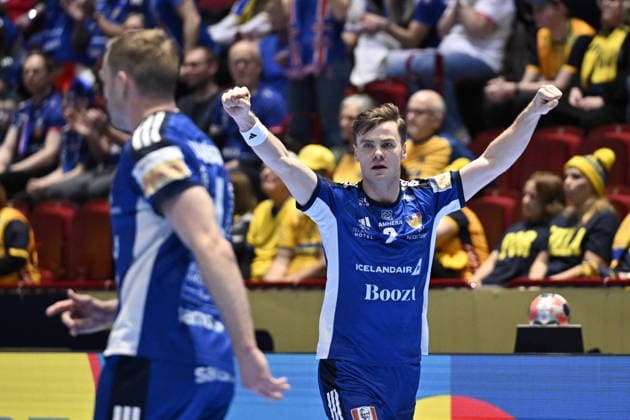 MALMÖ, SVERIGE 20260127 Iceland s Odinn Rikhardsson celebrates a goal during the 2026 EHF European Men s Handball Championship (the EHF Euro 2026) main round round match between Switzerland and Iceland at Malmö Arena, in Malmö, Sweden, on January 27, 2026. MALMÖ SVERIGE x50090x