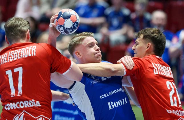 Switzerland v Iceland - MenÂ s EHF EURO 2026 MALMO, SWEDEN - JANUARY 27: Haukur Thrastarson of Switzerland during the Men s EHF Euro 2026 match between Iceland and Switzerland at Malmo Arena on January 27, 2026 in Malmo, Sweden.  SanjinxStrukic PIXSELL