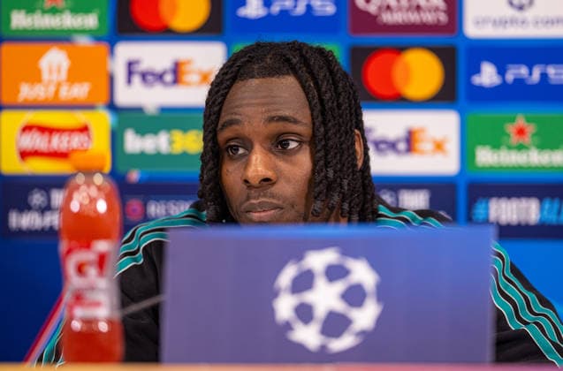 Football - UEFA Champions League - League Phase - Liverpool FC v QarabaÄü FK - MD-1 LIVERPOOL, ENGLAND - Tuesday, January 27, 2026: Liverpool s Jeremie Frimpong during a press conference, PK, Pressekonferenz at Anfield ahead of the UEFA Champions League game between Liverpool FC and QarabaÄü FK. (Photo by David Rawcliffe Propaganda) LIVERPOOL Anfield MERSEYSIDE ENGLAND  Copyright: xDavidxRawcliffex P2026-01-27-Liverpool_ Qarabag_MD-1-73