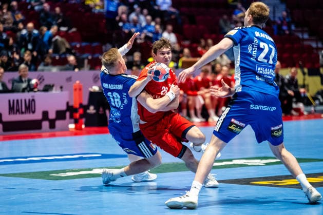 Switzerland v Iceland, EHF EURO 2026, Malmo, Sweden Malmo, Sweden. 27th of January, 2026. Luca Sigrist (28) of Switzerland seen during the mens EHF Euro 2026 match between Switzerland and Iceland at Malmo Arena in Malmo. Sweden, Malmo, Malmö Arena  Copyright: xGonzalesxPhoto TobiasxJorgensenx