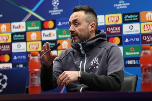 Marseille s head coach Roberto De Zerbi pictured during a press conference, PK, Pressekonferenz of French soccer team Olympique de Marseille, on Tuesday 27 January 2026 in Brugge. The team is preparing for tomorrow s game against Belgian Club Brugge KV, on day eight of the League phase of the UEFA Champions League tournament. KURTxDESPLENTER  x159064056x