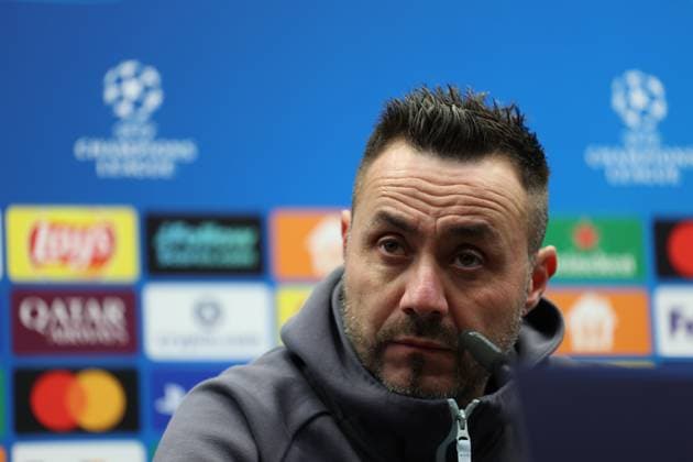 Marseille s head coach Roberto De Zerbi pictured during a press conference, PK, Pressekonferenz of French soccer team Olympique de Marseille, on Tuesday 27 January 2026 in Brugge. The team is preparing for tomorrow s game against Belgian Club Brugge KV, on day eight of the League phase of the UEFA Champions League tournament. KURTxDESPLENTER  x159064978x