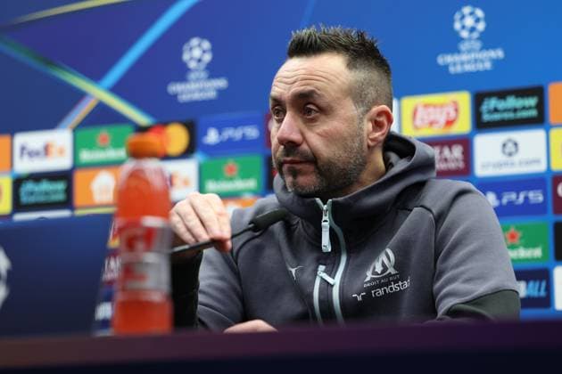 Marseille s head coach Roberto De Zerbi pictured during a press conference, PK, Pressekonferenz of French soccer team Olympique de Marseille, on Tuesday 27 January 2026 in Brugge. The team is preparing for tomorrow s game against Belgian Club Brugge KV, on day eight of the League phase of the UEFA Champions League tournament. KURTxDESPLENTER  x159065021x