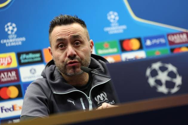 Marseille s head coach Roberto De Zerbi pictured during a press conference, PK, Pressekonferenz of French soccer team Olympique de Marseille, on Tuesday 27 January 2026 in Brugge. The team is preparing for tomorrow s game against Belgian Club Brugge KV, on day eight of the League phase of the UEFA Champions League tournament. KURTxDESPLENTER  x159065709x