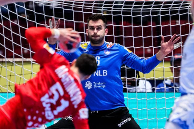 260127 goalkeeper Miljan Vujovic of Slovenia during the EHF European Handball Championship main round match between Slovenia and Croatia on January 27, 2026 in Malmö. Photo: Petter Arvidson BILDBYRAN kod PA PA1141 handball handboll handball handbolls-em 2026 slovenien slovenia croatia kroatien ehf european handball championship bbeng grappa33 Copyright: PETTERxARVIDSON BB260127PA101