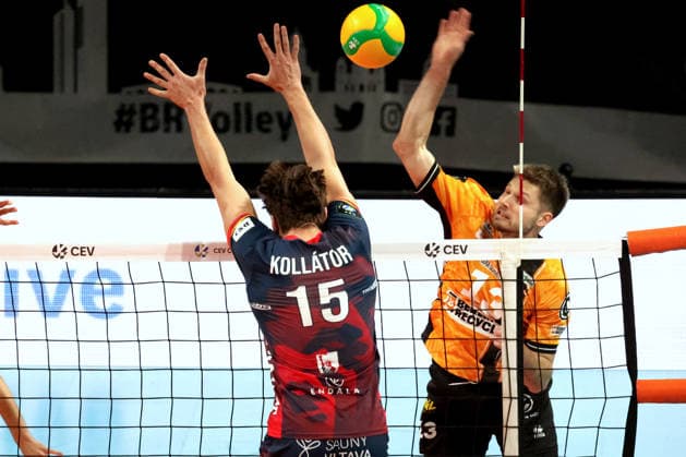 DEU, Champions League, BR Volleys vs. VK Lvi Prag, 27.01.2026, Max-Schmeling-Halle, Berlin, DEU, Champions League, BR Volleys vs. VK Lvi Prag, im Bild Ruben Schott (BR Volleys 13), David Kollator (Lvi Prag 15)