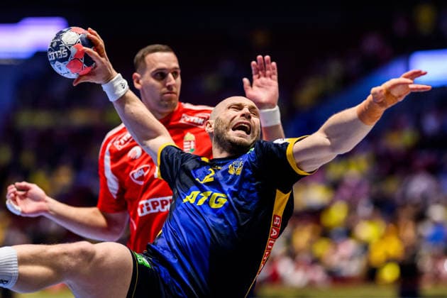 260127 Oscar Bergendahl of Sweden during the EHF European Handball Championship main round match between Sweden and Hungary on January 27, 2026 in Malmö. Photo: Petter Arvidson BILDBYRAN kod PA PA1142 handball handboll handball handbolls-em 2026 sverige sweden hungary ehf european handball championship ungern bbeng Copyright: PETTERxARVIDSON BB260127PA134