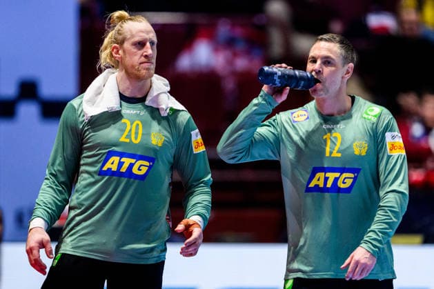 260127 Goalkeeper Mikael Appelgren and goalkeeper Andreas Palicka of Sweden during the EHF European Handball Championship main round match between Sweden and Hungary on January 27, 2026 in Malmö. Photo: Petter Arvidson BILDBYRAN kod PA PA1142 handball handboll handball handbolls-em 2026 sverige sweden hungary ehf european handball championship ungern bbeng Copyright: PETTERxARVIDSON BB260127PA168