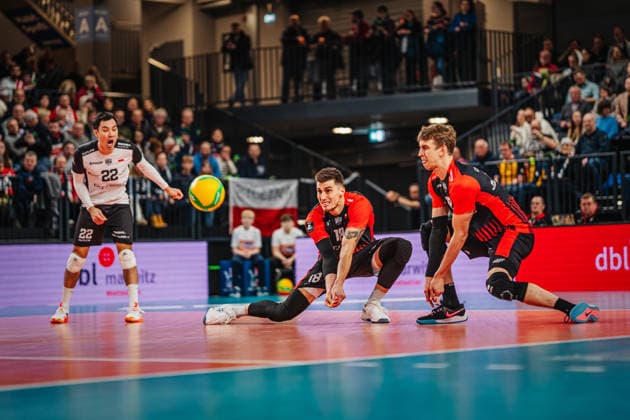 Volleyball Herren CEV Champions League 2026 SVG Lüneburg vs. Asseco Resovia Rzeszow 27.01.2026 Klemen Cebulj ( 18 Asseco Resovia Rzeszow) bei der Annahme