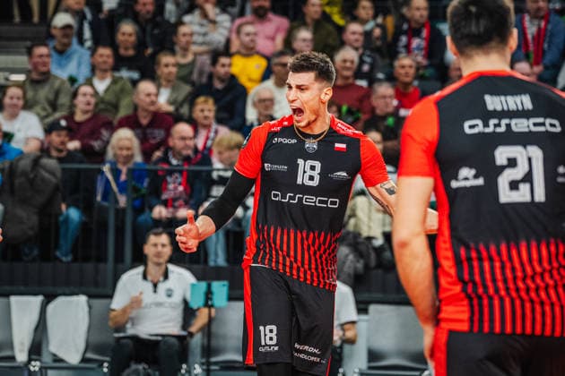 Volleyball Herren CEV Champions League 2026 SVG Lüneburg vs. Asseco Resovia Rzeszow 27.01.2026 Klemen Cebulj ( 18 Asseco Resovia Rzeszow) jubelt