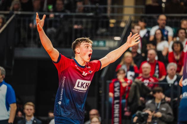 Volleyball Herren CEV Champions League 2026 SVG Lüneburg vs. Asseco Resovia Rzeszow 27.01.2026 Santeri Välimaa ( 12 SVG Lüneburg) jubelt