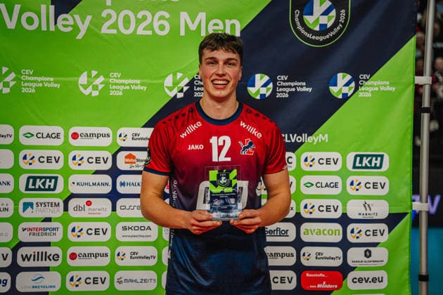 Volleyball Herren CEV Champions League 2026 SVG Lüneburg vs. Asseco Resovia Rzeszow 27.01.2026 MVP des Spiels Santeri Välimaa ( 12 SVG Lüneburg)