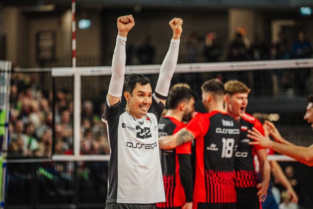 Volleyball Herren CEV Champions League 2026 SVG Lüneburg vs. Asseco Resovia Rzeszow 27.01.2026 Erik Shoji ( 22 Asseco Resovia Rzeszow) jubelt
