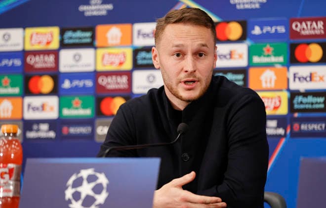 Monaco, Monte Carlo - January 28, 2026: AS Monaco vs. Juventus Football Club, Turin, UEFA Champions League press conference, PK, Pressekonferenz with dutch midfielder Teun Koopmeiners. Press Conference: AS Monaco - Juventus Football Club, UEFA Champions League