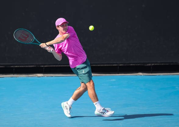 Flynn Thomas (SUI), Jungen Einzel, Boys Singles, Australian Open 2026 Melbourne Park, Melbourne, Victoria, Australia.. Copyright: xJuergenxHasenkopfx