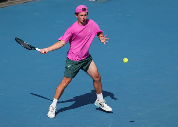 Flynn Thomas (SUI), Jungen Einzel, Boys Singles, Australian Open 2026 Melbourne Park, Melbourne, Victoria, Australia.. Copyright: xJuergenxHasenkopfx