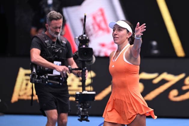 TENNIS AUSTRALIAN OPEN, Jessica Pegula of the USA celebrates her win in the women™s quarterfinals against Amanda Anisimova of the USA on day 11 of the 2026 Australian Open tennis tournament at Melbourne Park in Melbourne, Wednesday, January 28, 2026. ( NO ARCHIVING MELBOURNE VICTORIA AUSTRALIA  Copyright: xJAMESxROSSx 20260128130754347014