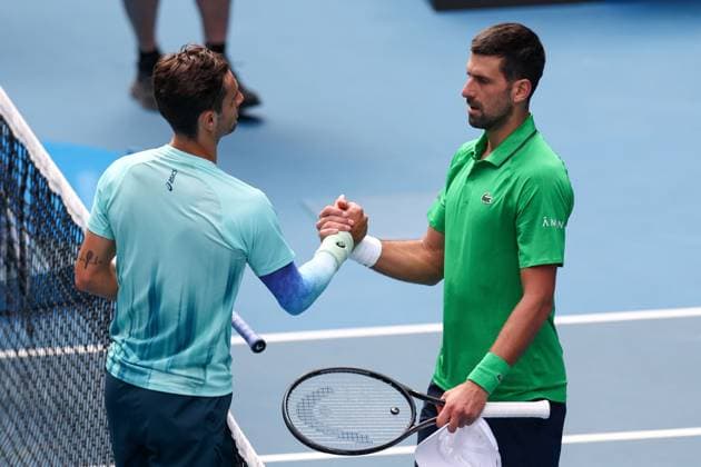 Lorenzo Musetti after retiring injured in his quarter final match against Novak Djokovic Australian Open tennis tournament, Day Eleven, Melbourne Park, Australia - 28 Jan 2026Melbourne Melbourne Park Victoria (VIC) Australia  Copyright: xEllaxLing Shutterstockx 16403681cz