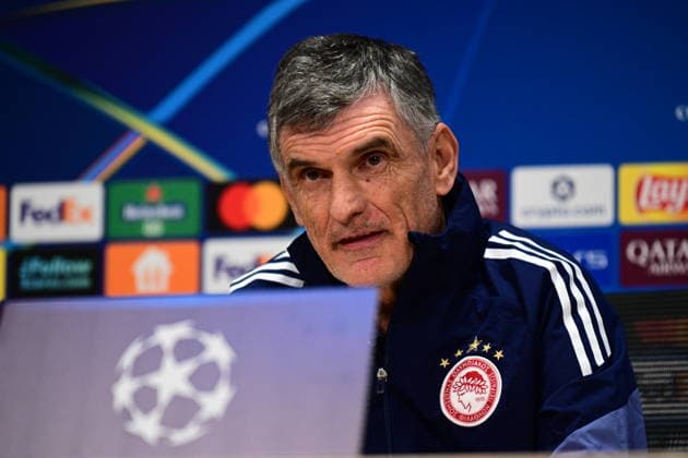 UEFA Champions League, Ajax vs Olympiacos FC - JosÃ Luis Mendilibar coach and Francisco Ortega player of Olympiacos attent a press conference, PK, Pressekonferenz prior to the UEFA Champions League league phase matchday 8 soccer match between Ajax and Olympiacos at Johan Cruyff Arena in Amsterdam, Netherlands, 27 January 2025. IMAGO ONE INCH PRODUCTIONS AMSTERDAM NETHERLANDS Copyright: xOnexInchxProductionsx 6827042