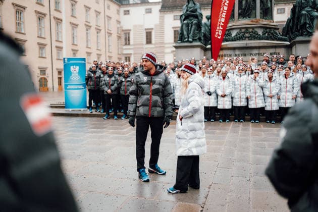 OLYMPICS - Winter Olympic Games, Olympische Spiele, Olympia, OS Milano Cortina 2026 VIENNA,AUSTRIA,28.JAN.26 - OLYMPICS - Winter Olympic Games Milano Cortina 2026, preview, Vereidigung Olympic Team Austria. Image shows Benjamin Karl (AUT) and Anna Gasser (AUT).  GEPAxpictures xAlexanderxSolc