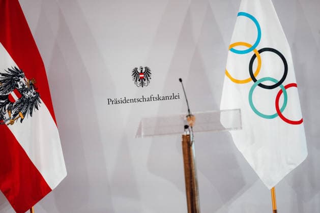 OLYMPICS - Winter Olympic Games, Olympische Spiele, Olympia, OS Milano Cortina 2026 VIENNA,AUSTRIA,28.JAN.26 - OLYMPICS - Winter Olympic Games Milano Cortina 2026, preview, Vereidigung Olympic Team Austria. Image shows a feature of the backdrop.  GEPAxpictures xAlexanderxSolc