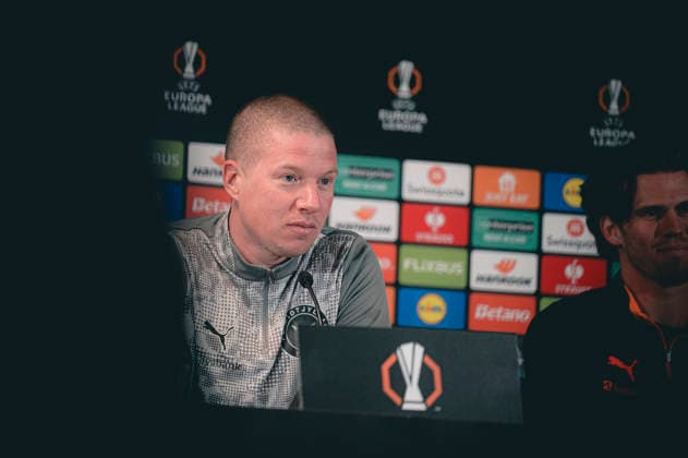 FC Midtjylland press conference, PK, Pressekonferenz - Europa League Herning, Denmark - January 28: Head coach Mike Tullberg and captain Mads Bech Sorensen during a Press conference before the game between FC Midtjylland and Dinamo Zagreb in UEFA Europa League at MCH Arena Herning MCH Arena Denmark Copyright: xDANIELxSTENTZx