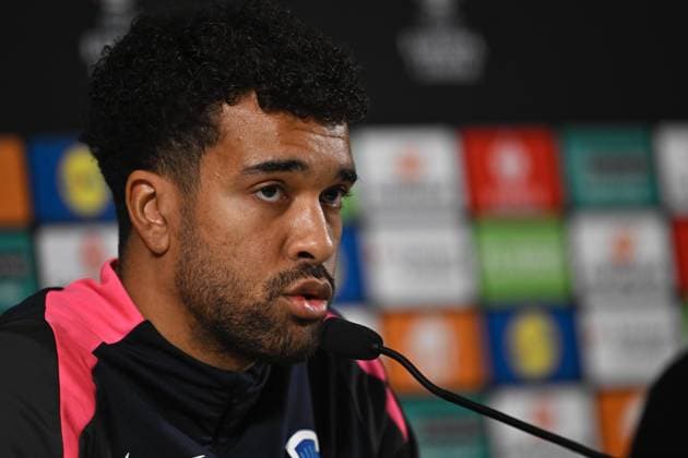 Genk s goalkeeper Tobias Lawal pictured during a press conference, PK, Pressekonferenz of Belgian soccer team KRC Genk in Genk, on Wednesday 28 January 2026. The team is preparing for tomorrow s match against Swedish team Malmo FF, on day eight of the League phase of the UEFA Europa League tournament. JOHAN EYCKENS JohanxEyckens  x159263493x