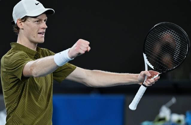 (260128) -- MELBOURNE, Jan. 28, 2026 -- Jannik Sinner reacts after the men s singles quarterfinal match between Ben Shelton of the United States and Jannik Sinner of Italy at the Australian Open tennis tournament in Melbourne, Australia, Jan. 28, 2026. (Photo by Xinhua) (SP)AUSTRALIA-MELBOURNE-TENNIS-AUSTRALIAN OPEN-MEN S SINGLES-QUARTERFINALS WangxShen 