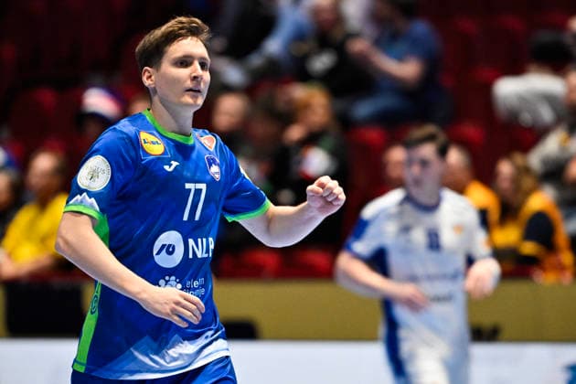 MALMÖ, SVERIGE 20260128 Slovenia s Domen Novak celebrates during the 2026 EHF European Men s Handball Championship (the EHF Euro 2026) main round match between Slovenia and Iceland at Malmö Arena, in Malmö, Sweden, on January 28, 2026. MALMÖ SVERIGE x50090x