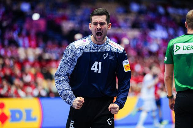Jubel nach Parade Gustavo Capdeville (Portugal, 41) DEN, Spanien vs. Portugal, Handball, EHF Europameisterschaft 2026, Hauptrunde, Spieltag 4, 28.01.2026 DEN, Spanien vs. Portugal, Handball, EHF Europameisterschaft 2026, Hauptrunde, Spieltag 4, 28.01.2026 Herning Copyright: xEibner-Pressefoto MarcelxvonxFehrnx EP_MFN