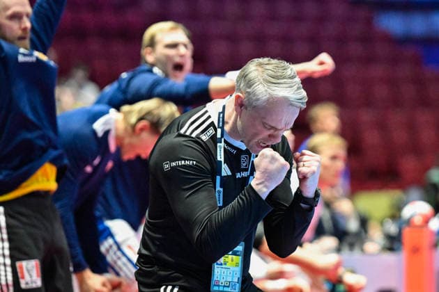 Iceland™s head coach Snorri Steinn Gudjonsson celebrates during the 2026 EHF European Men s Handball Championship (the EHF Euro 2026) main round match between Slovenia and Iceland at Malmö Arena, in Malmö, Sweden, on January 28, 2026. MALMÖ SWEDEN x50090x